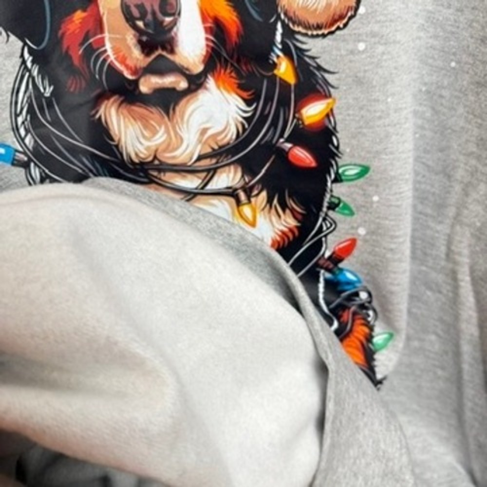 Bernese Mountain Dog Sweatshirt by Port & Company Unisex XL Gray Christmas Light - Picture 8 of 8